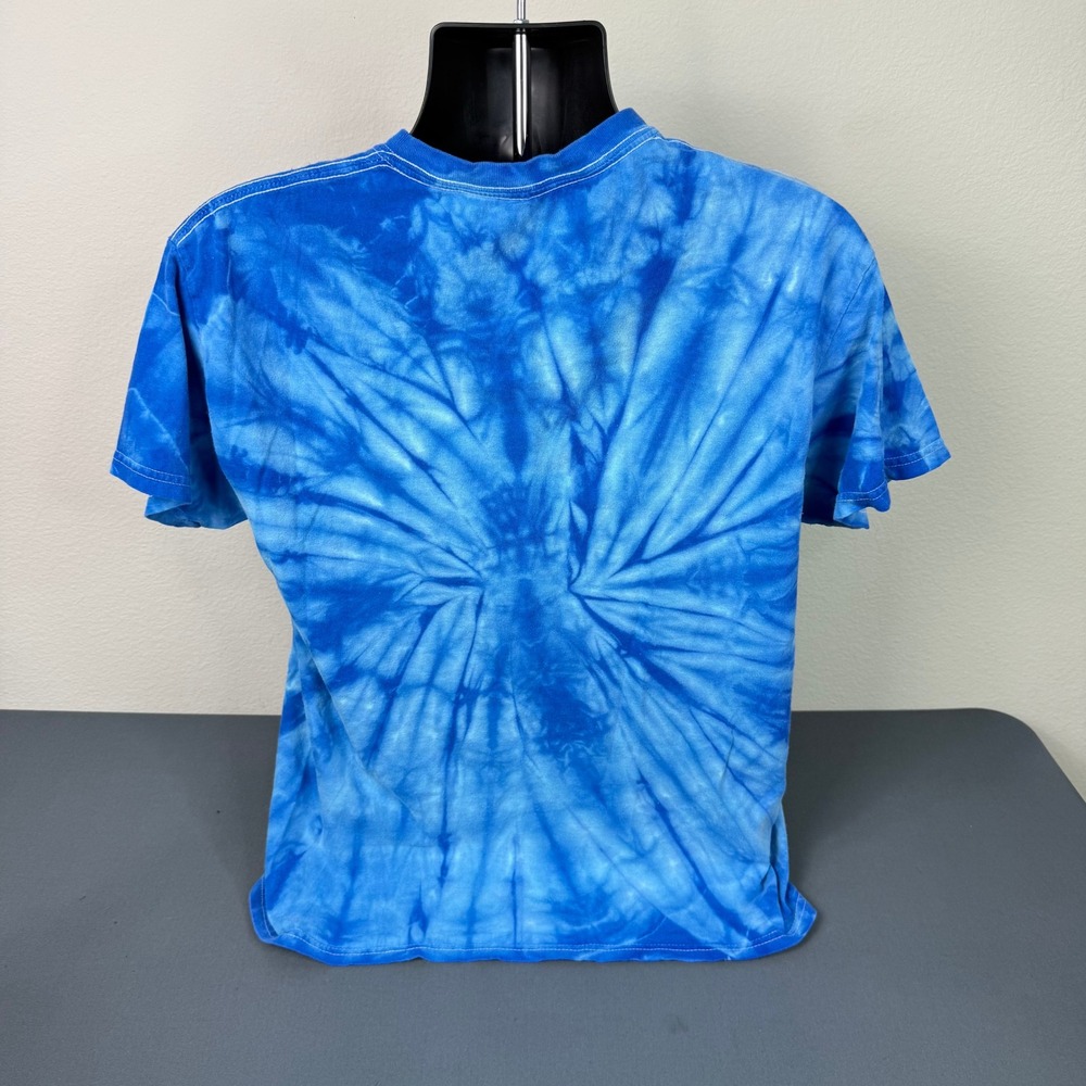 Mellow Mushroom T-Shirt Mens Large Pizza Party Tie Dye Blue Graphic Skeletons - Picture 4 of 4